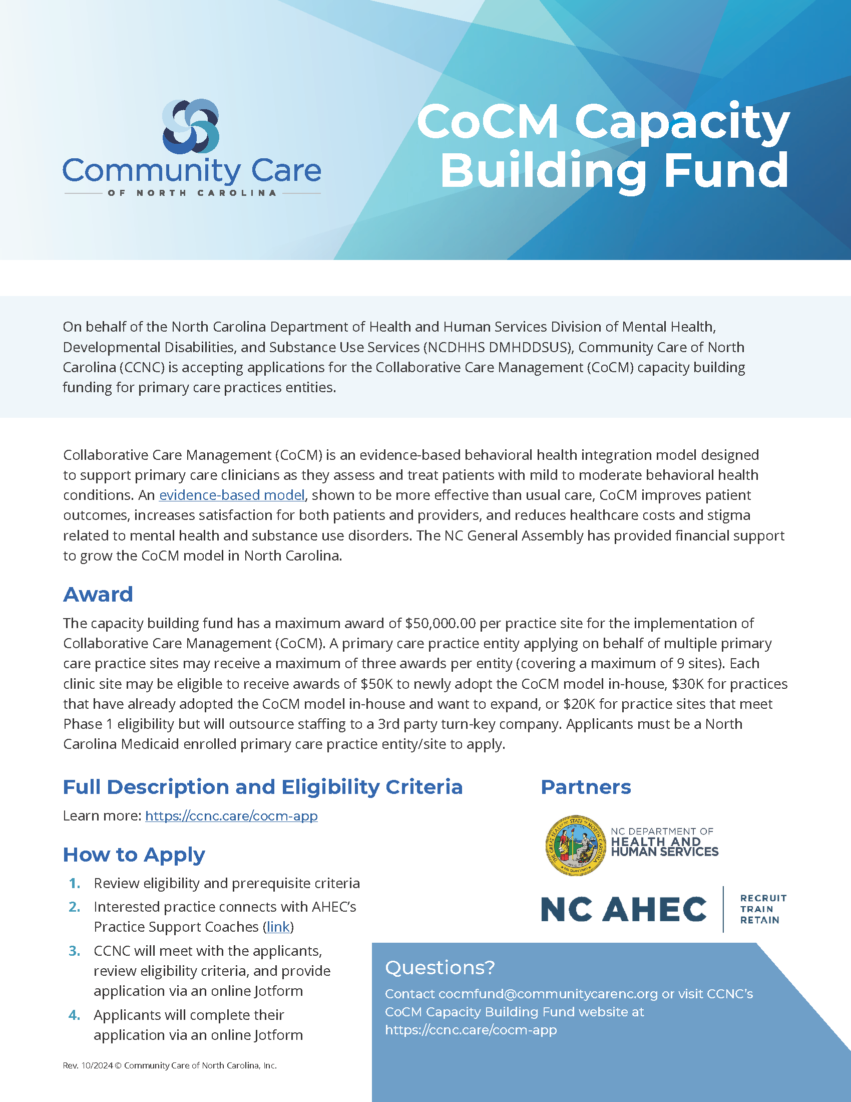 CCNC CoCM Capacity Building Fund